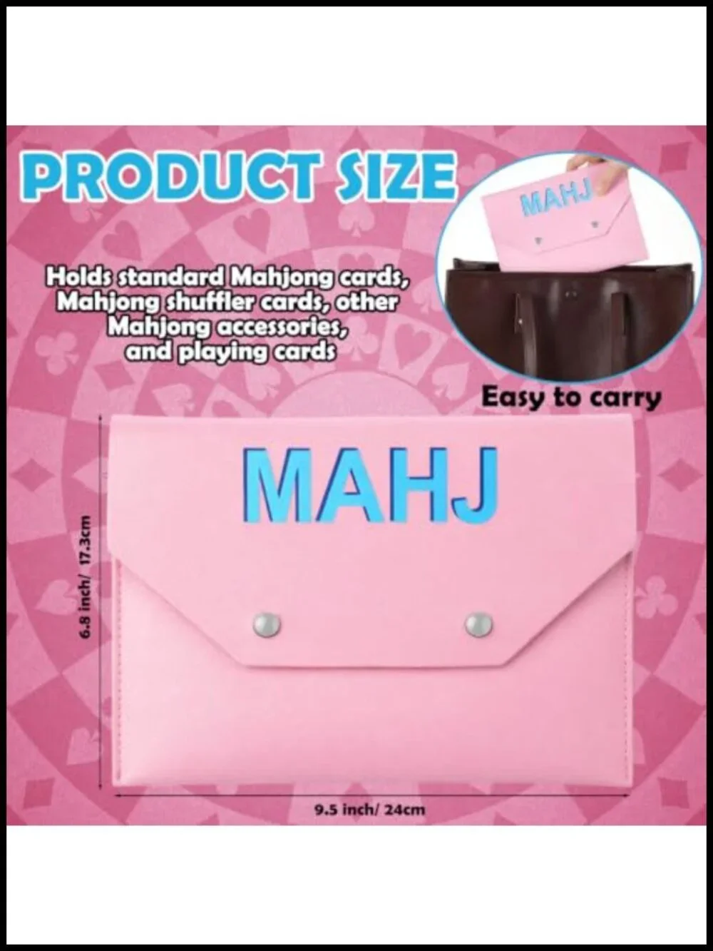 Mahjong Card Holder Leather Magnetic Closure Storage Case